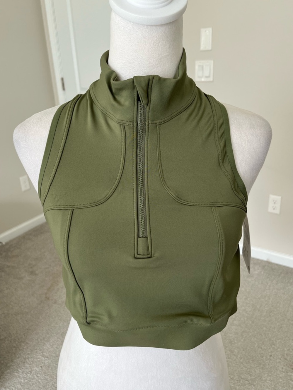 NWT Phoenix Activewear Prague Crop Bra Olive Green Half-Zip XL Size A-C
